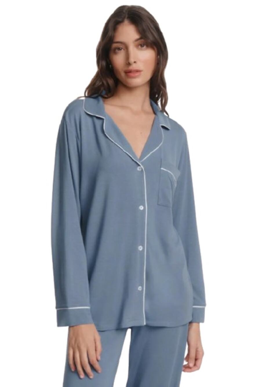 EBERJEY Women's Gisele Long Sleeve Pajama Top Medium Slate Blue TENCEL Modal NWT